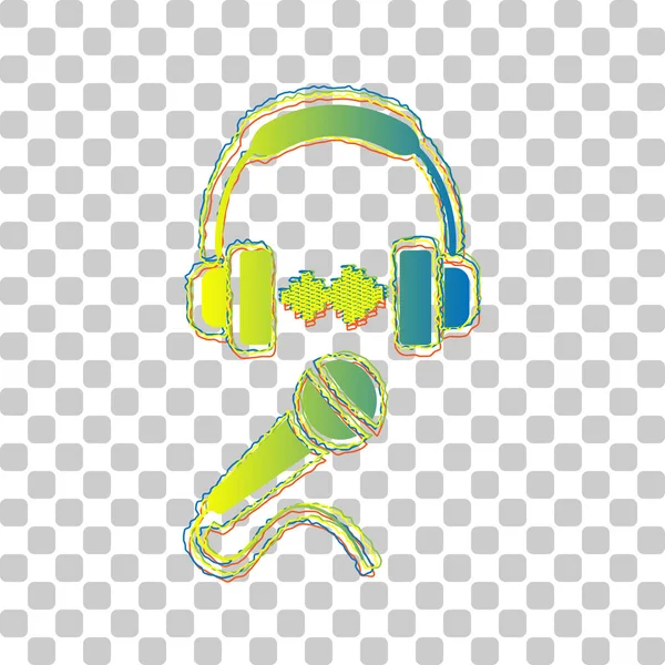 Casque Avec Onde Sonore Panneau Microphone Icône Dégradée Bleue Verte — Image vectorielle