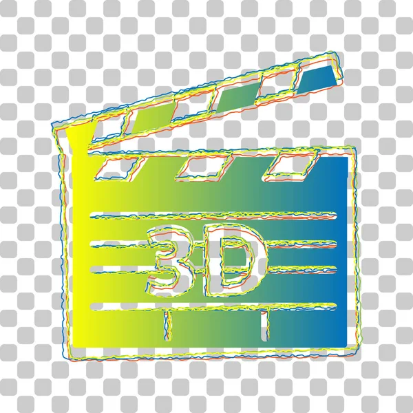 3D映画のサイン スタイリッシュで透明感のある4つのラフな輪郭を持つ青緑のグラデーションアイコン背景 — ストックベクタ