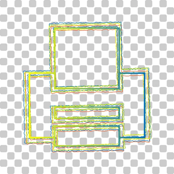 Printteken Blauw Tot Groen Gradiënt Pictogram Met Vier Ruige Contouren — Stockvector