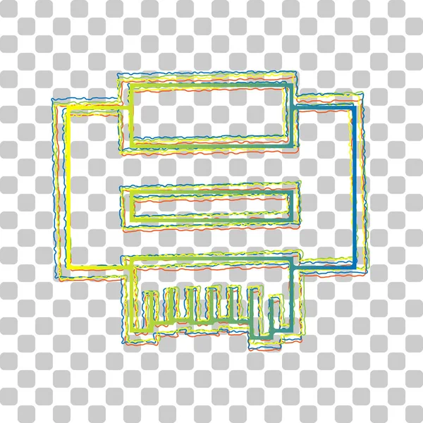 プリンターサイン スタイリッシュで透明感のある4つのラフな輪郭を持つ青緑のグラデーションアイコン背景 — ストックベクタ