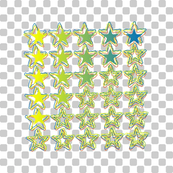 Πινακίδα αξιολόγησης 5 αστέρων. Μπλε έως πράσινη κλίση εικονίδιο με τέσσερις Roughen περιγράμματα σε κομψό διαφανές φόντο. Εικονογράφηση. — Διανυσματικό Αρχείο