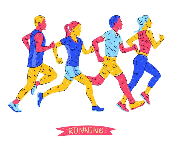 Running People Isolated White Background Vector Graphics