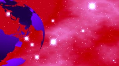 Dünya'nın küre mavi-mor şeffaf okyanuslar ve arka planı parlak yıldızlarla kozmik evrenin çerçevesinin sol bölümünde kendi ekseni etrafında dönen iç organlar ile.