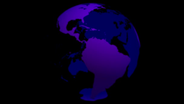 地球是蓝紫色的 透明的海洋和内脏围绕它的轴心旋转在黑色背景的框架中心 旋转是环形的 — 图库视频影像