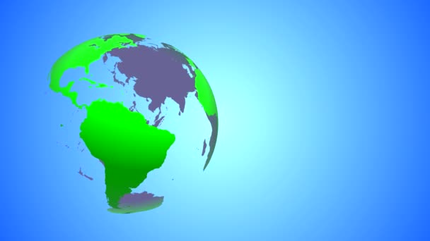 Le globe terrestre de couleur verte avec des océans transparents et des entrailles tourne autour de son axe dans la partie gauche du cadre sur un fond dégradé de couleur. La rotation est bouclée .