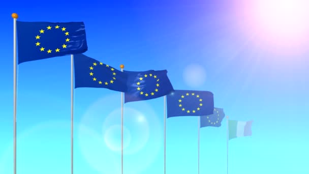 Bandiera Dell Italia Membro Dell Unione Europea Che Sviluppa Vento — Video Stock