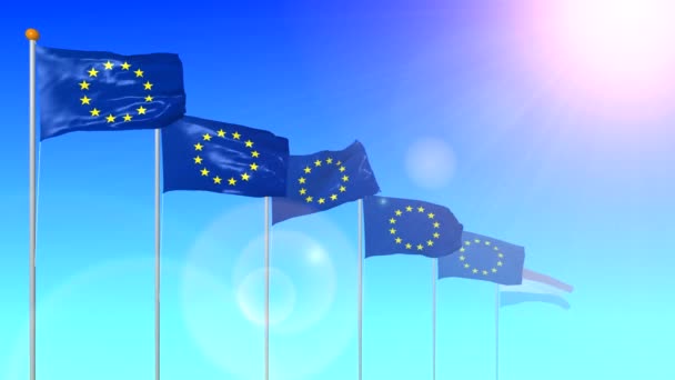 卢森堡国旗是欧洲联盟的成员 在风中在阳光下发展 在蓝色背景特写镜头上眩光 — 图库视频影像