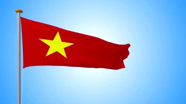 Standart form, uzun kırmızı bayrağı rüzgarda geliştirir. 4 k 3d programından video işleme.