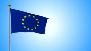 Avrupa Birliği bayrağı Mavi degrade arka plan üzerinde rüzgar geliştirmektedir. 4 k 3d programından video işleme.