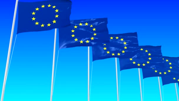 旗は青の背景に映画クローズ アップの主な要素に向けての動きで欧州連合の旗の間でアイルランドの状態のシンボル — ストック動画