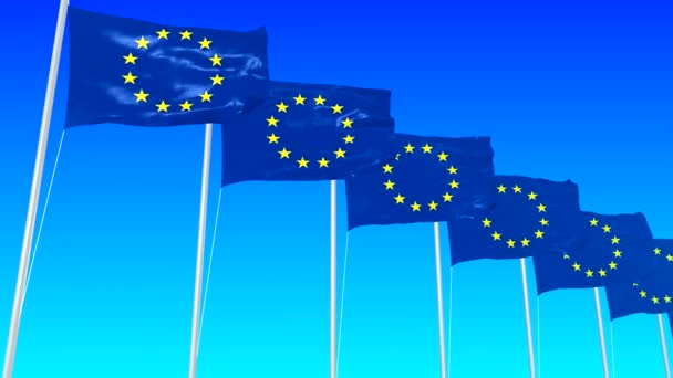 旗子是塞浦路斯共和国的状态的标志在欧洲联盟的旗子之中以运动对影片的主要元素特写在蓝色背景上 — 图库视频影像