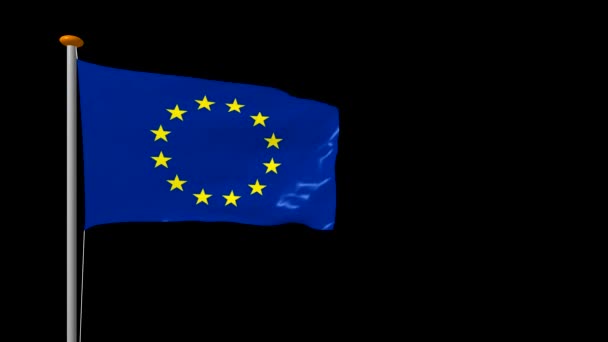 Drapeau Union Européenne Développe Dans Vent Sur Fond Noir Rendu — Video