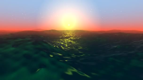 太陽の下で海の波 プログラムから変換します 水平線と空と夏の日の水の表面から反映される日光 — ストック動画