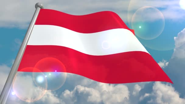 Флаг Австрийского Государства Развивается Ветру Против Голубого Неба Кучевыми Облаками — стоковое видео