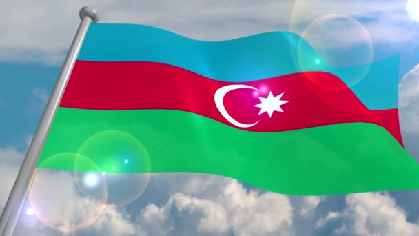 Bandera Del Estado Azerbaiyán Desarrolla Viento Contra Cielo Azul Con — Vídeo de stock