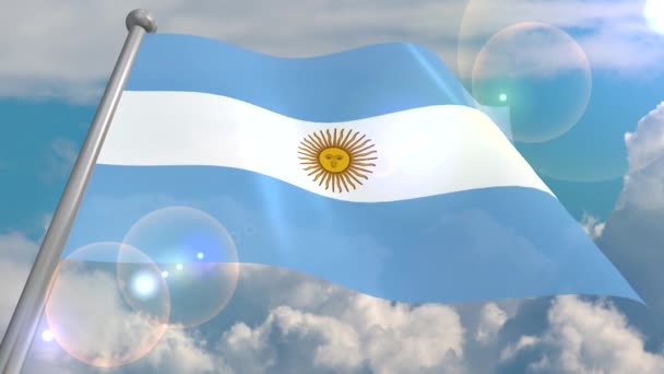 Flaga Argentyny Rozwija Się Wietrze Przeciw Błękitne Niebo Chmur Cumulus — Wideo stockowe
