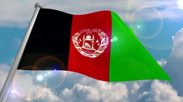 Bandiera Dello Stato Dell Afghanistan Sviluppa Nel Vento Contro Cielo — Video Stock