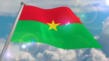o bayrak Burkina Faso devlet cumulus bulutları ve güneşten gelen objektif bir flaş ile mavi gökyüzü karşı rüzgarda geliştirir. 4k video ilmekledi ve 3d bir programdan deşifre.