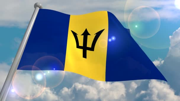 Vlajka Státu Barbados Rozvíjí Větrem Proti Modré Obloze Kupovité Mraky — Stock video