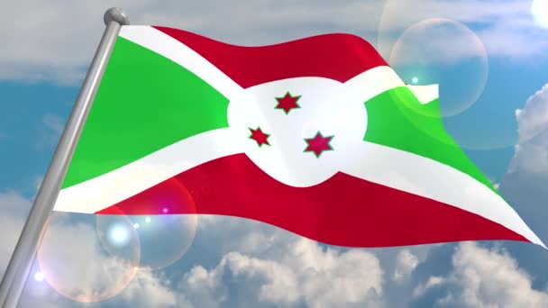 Drapeau État Burundi Développe Dans Vent Contre Ciel Bleu Avec — Video