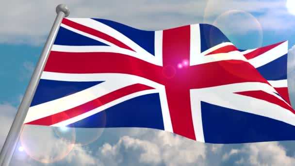 Bandera Del Reino Unido Está Desarrollando Viento Contra Cielo Azul — Vídeo de stock
