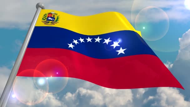 Flaggan Venezuelas Statliga Utvecklar Vinden Mot Blå Himmel Med Cumulusmoln — Stockvideo