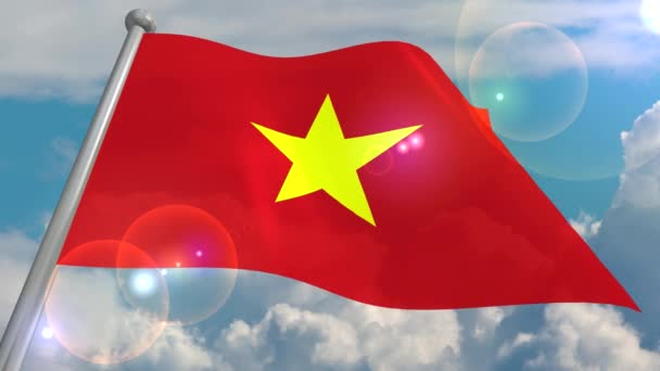 Vlag Van Staat Van Vietnam Ontwikkelt Wind Tegen Een Blauwe — Stockvideo