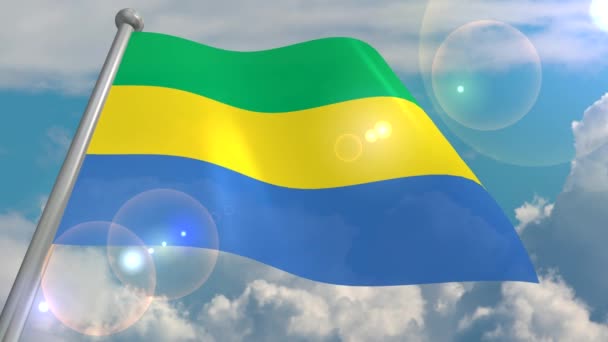 Vlag Van Staat Van Gabon Ontwikkelt Wind Tegen Een Blauwe — Stockvideo