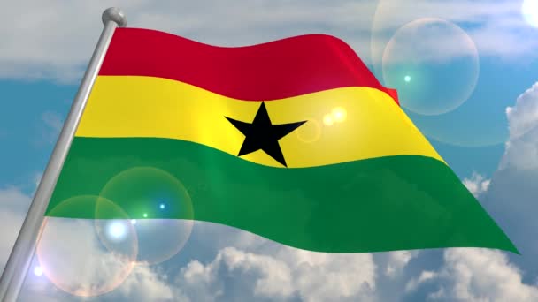 加纳的状态的旗子在风开发反对蓝天与积云和闪光在透镜从太阳 视频循环和解码从3D — 图库视频影像