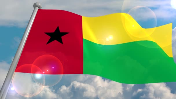 Σημαία Του Κράτους Της Γουινέας Μπισάου Αναπτύσσεται Στον Αέρα Ενάντια — Αρχείο Βίντεο