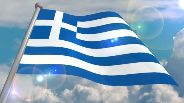 Bandiera Dello Stato Della Grecia Sviluppa Nel Vento Contro Cielo — Video Stock