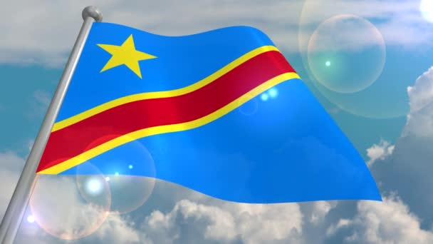 Flag State Democratic Republic Congo Developing Wind Blue Sky Cumulus — Stock Video