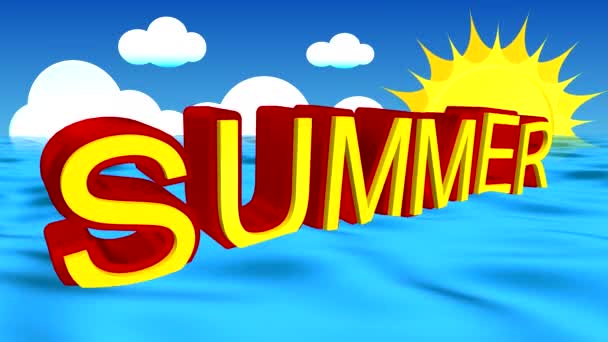 Advertising Word Summer Pops Depths Sways Waves Blue Sea Sky — 图库视频影像
