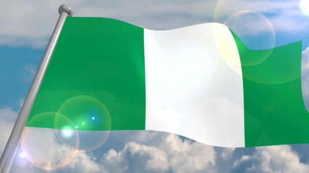 Bandeira Estado Nigéria Desenvolve Vento Contra Céu Azul Com Nuvens — Vídeo de Stock