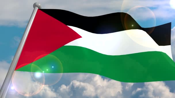 Vlag Van Staat Palestina Ontwikkelt Zich Wind Tegen Een Blauwe — Stockvideo