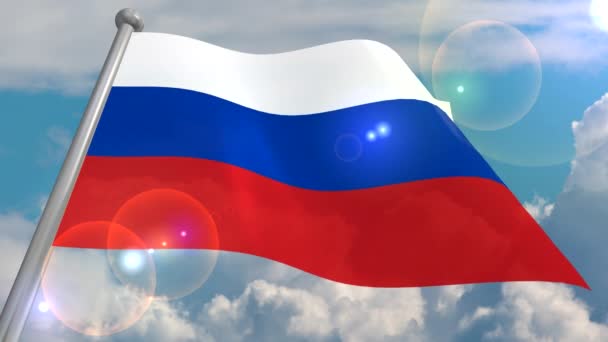 Vlajka Státu Ruské Federace Vyvíjí Větru Proti Modré Obloze Mraky — Stock video