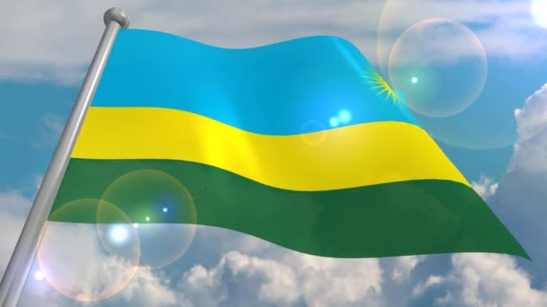 Vlag Van Rwanda Ontwikkelt Zich Wind Tegen Een Blauwe Lucht — Stockvideo