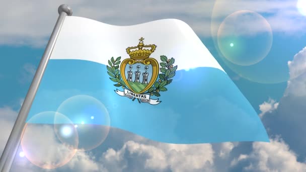 Drapeau État Saint Marin Développe Dans Vent Contre Ciel Bleu — Video