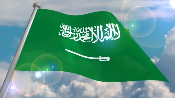 Прапор Штату Саудівська Аравія Розвивається Вітрі Проти Синього Неба Cumulus — стокове відео