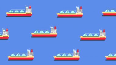 Gaz şişeleri yatay olarak hareket eden bir nakliye gemisinin soyut düz animasyonu.