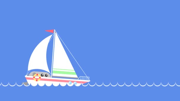 Barco Vela Mueve Por Mar Animación Bucle Dibujo Oceánico Con — Vídeos de Stock
