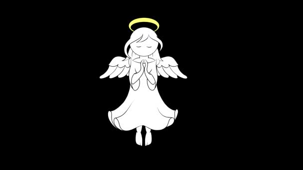 Drawn Stylized Angel Moving Wings Halo His Head Hangs Space — Stock Video
