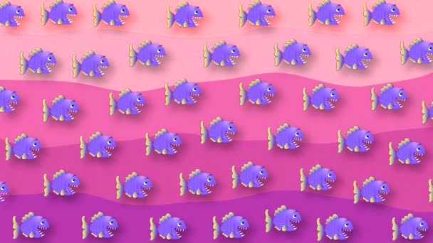 Animation Abstraite Avec Troupeau Poissons Flottant Dans Des Tons Violets — Video