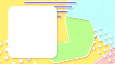 Grafik geometrik elementler ve şekillerle soyut animasyon arkaplanı. Kopyalama alanı olan bir film. Kağıt benzeri şekillerle döngülenmiş video.