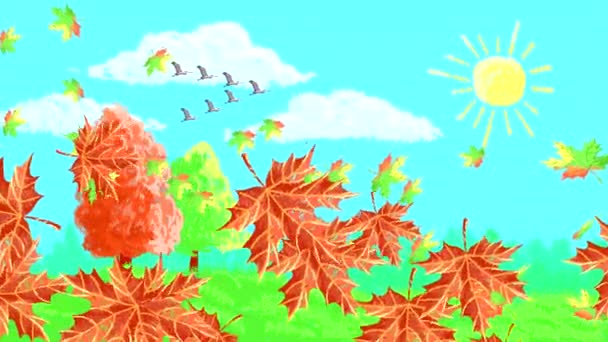 Feuilles Érable Colorées Automne Volent Horizontalement Dans Contexte Nature Avec — Video