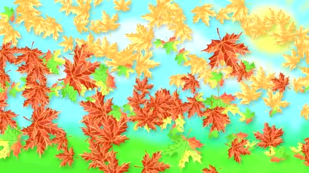 Абстрактный Фон Падающими Разноцветными Клинковыми Листьями Ручная Анимация Высокого Качества — стоковое видео