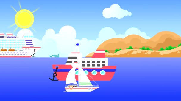 Looped Animáció Tengerfenék Egy Nyári Napon Felhők Nap Vitorlás Jacht — Stock videók