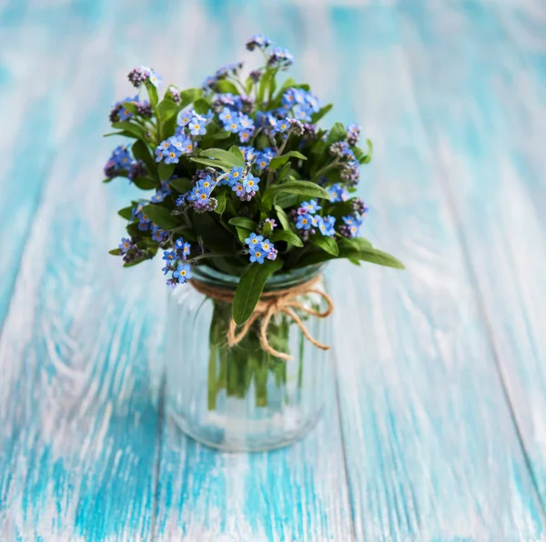 Bouquet Dimenticare Non Vaso Vetro — Foto Stock