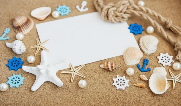 Holiday Beach Concept Shells Seastars Blank Postcard — Stock Photo, Image