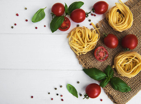 italian pasta, tomatoes and basil